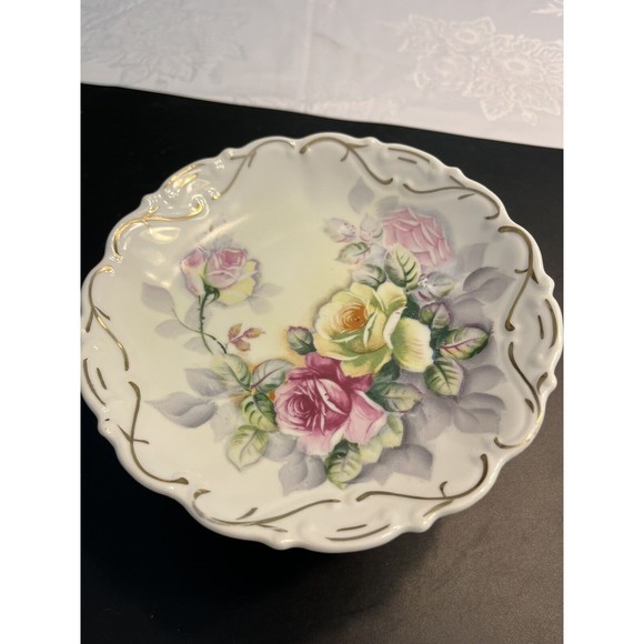 Vintage Kalk Porcelain Japan Floral Footed Pedestal Candy Mint Dish - Picture 1 of 13